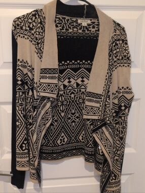 Lucky Brand Black & Beige Aztec Open-Front Cardigan